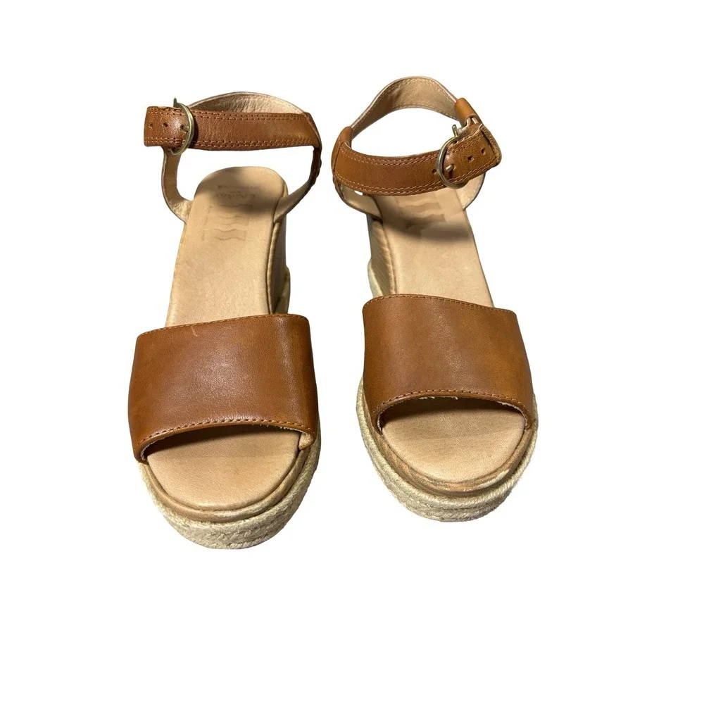 Sperry Plushwave Leather Espadrille Wedge Sandals Size 7M Tan STS85108